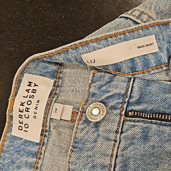 💕DEREK LAM 10 CROSBY Lu High Rise Denim Maxi Skirt Sutton Vintage Blue 28 NWT - Picture 15 of 16